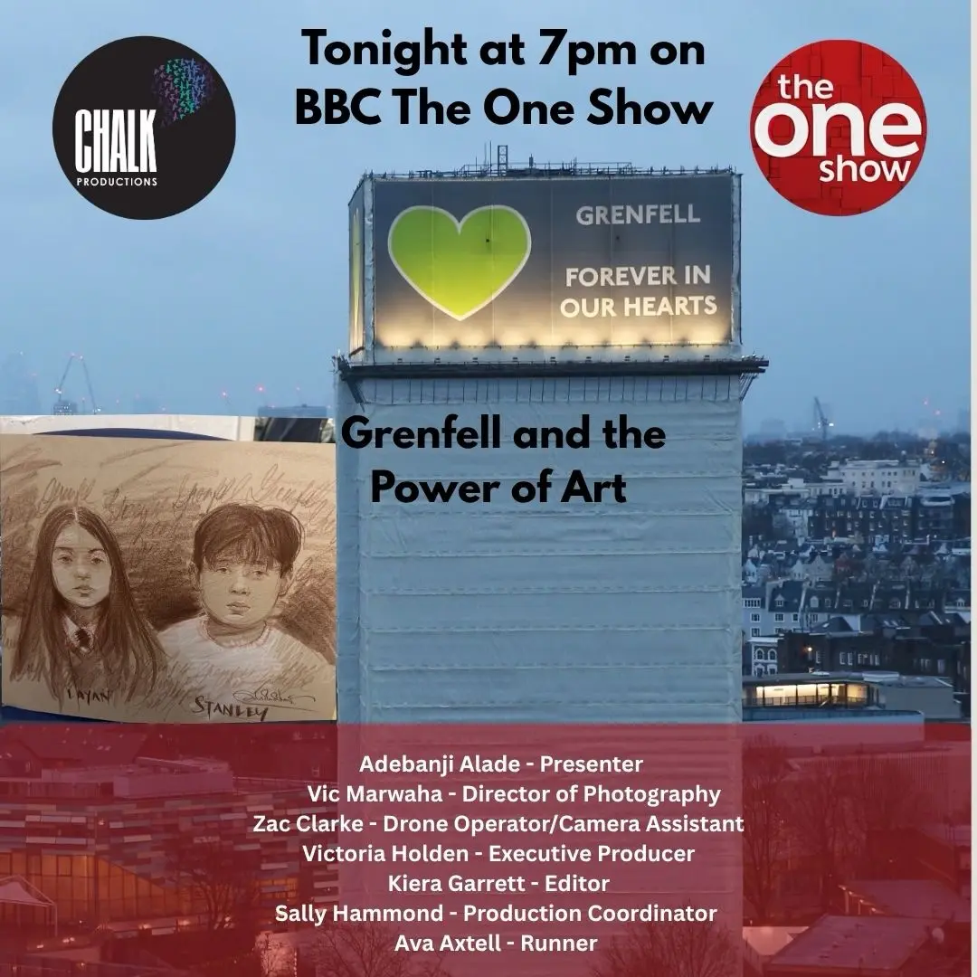 Artwork from the community art therapy project with Grenfell survivors, filmed by Chalk Productions for The One Show