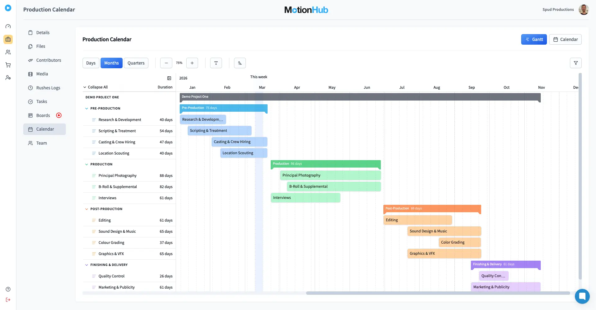 Production Calendar screenshot