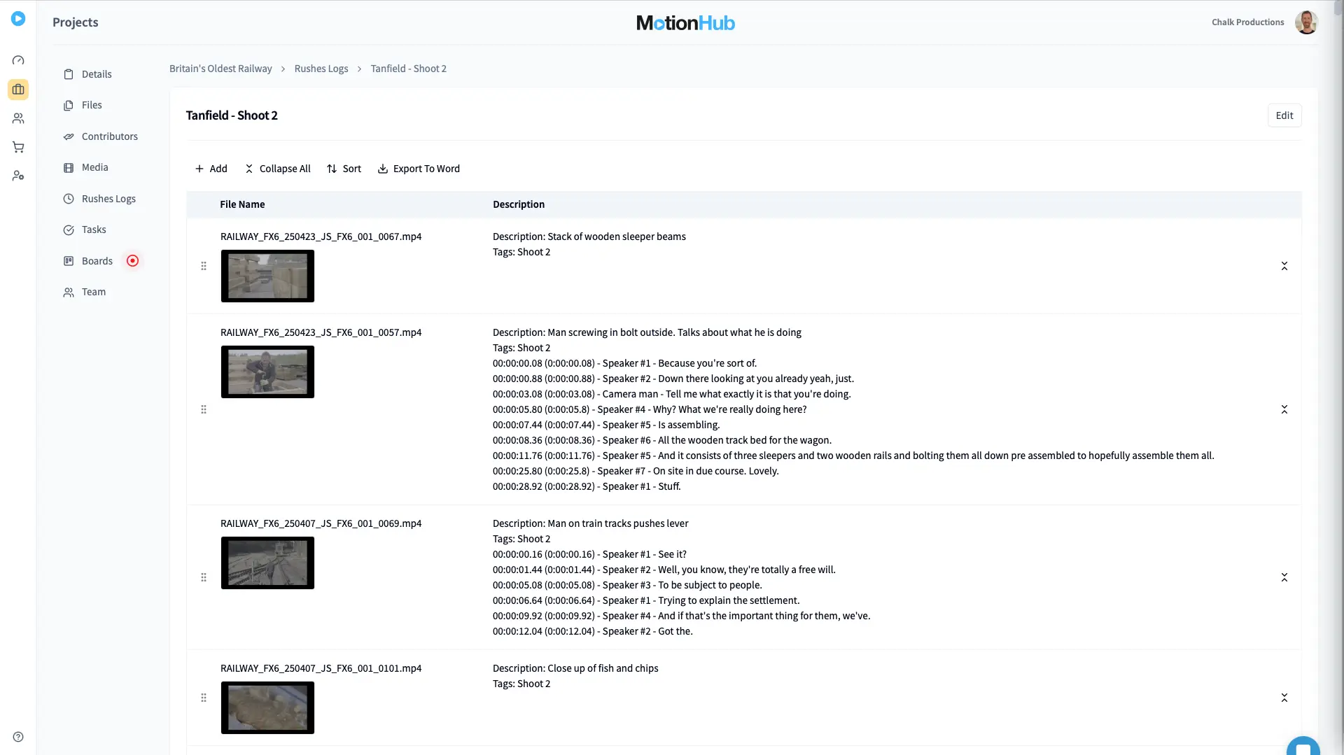 Rushes Logs screenshot