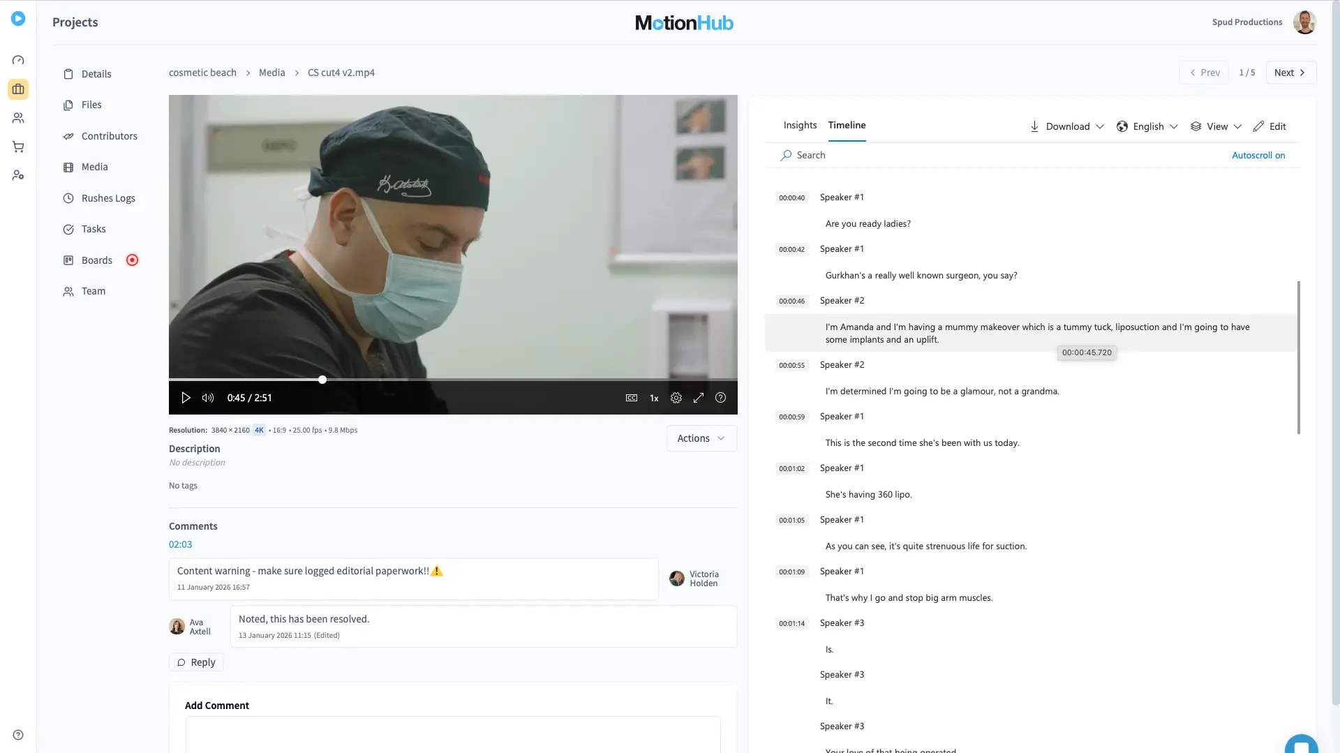 Transcription screenshot